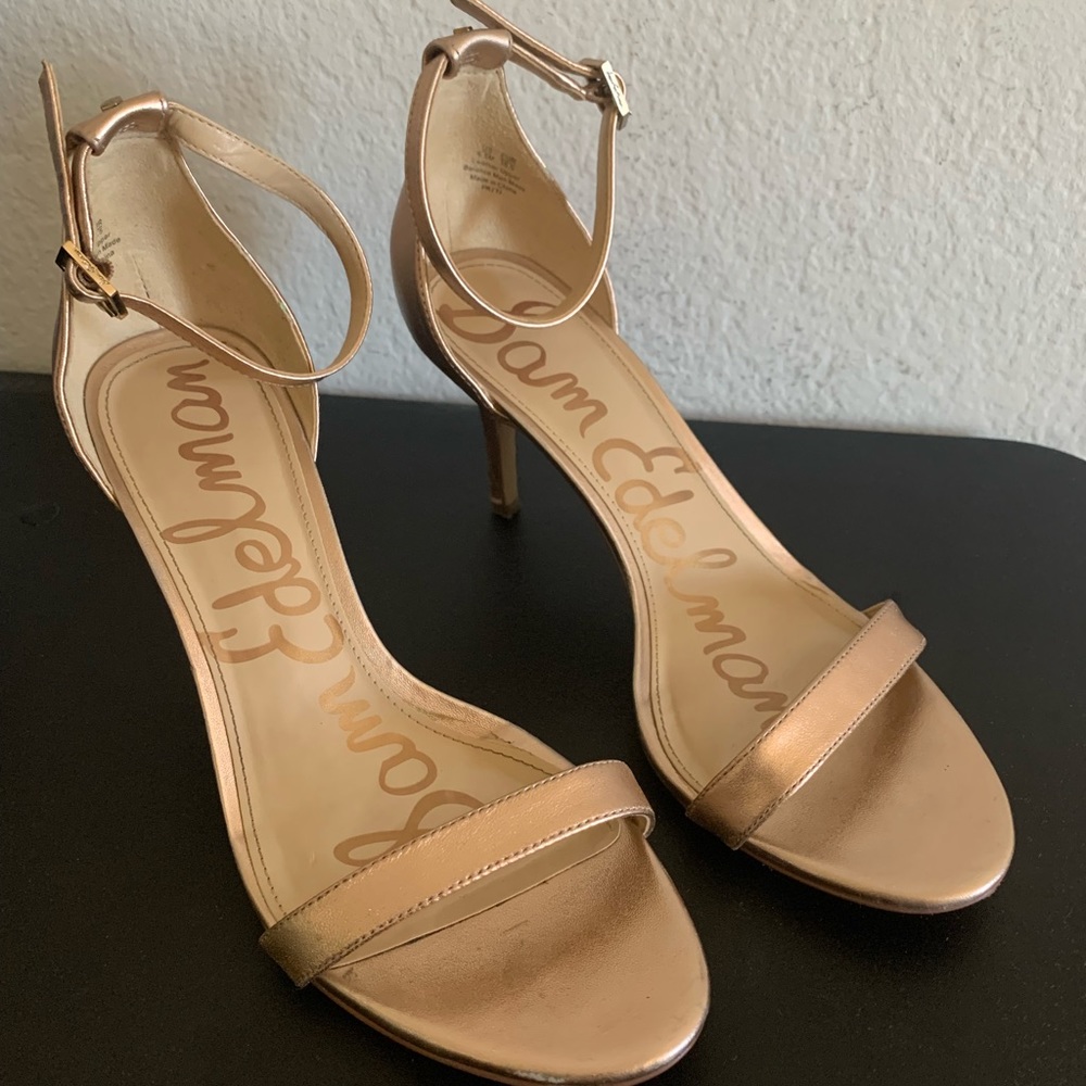 Sam Edelman “Patti” Pink Metallic Ankle Strap Sandals US Size 8.5 Heel around 3”